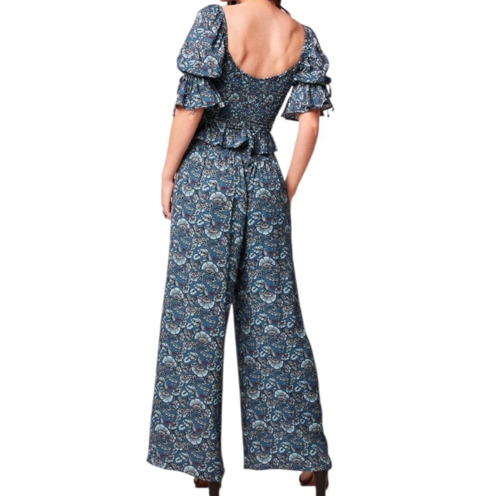 Band of the Free Boho Teal Floral Comfy Elastic Waist Wide Leg Pants SZ: Medium - Picture 4 of 7
